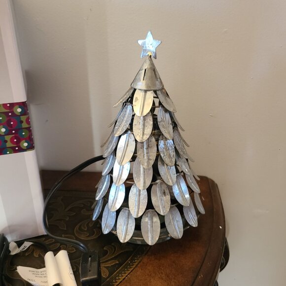 CHRISTMAS TREE WARMER SCENTSY ALL AGLOW Grey SMALL Metal Pine Tree Winter 9” - Picture 3 of 7